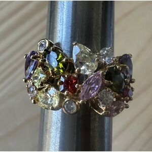 Vintage Cluster Cocktail Ring Size 7 Multicolor Lab Created Gems Gold‎ Plated